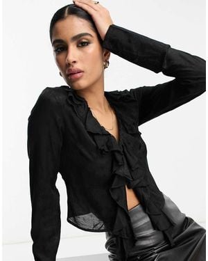NA-KD Top Con Detalle De Lazada Delantera De Encaje De - Negro