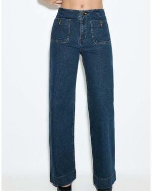 Stradivarius Petite d77 minimalistische jeans mit taschen - Blau