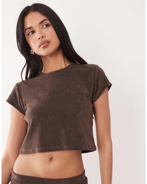The Frolic Exclusive Cotton Rich Towelling Cropped T-shirt Co-ord - Brown