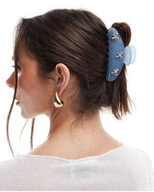 Glamorous Bow Embellished Hair Claw - Blue