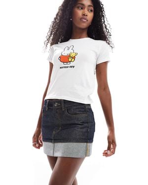 Daisy Street Turn Up Hem Washed Denim Skirt - White