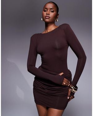 Wanderdoll Ashtin Second Skin Shoulder Pad Slash Neck Long Sleeve Bodysuit - Purple