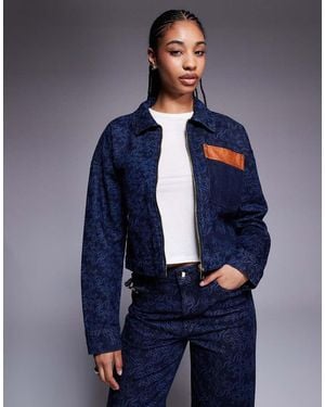 River Island Mongrammed Denim Jacket Co-ord - Blue