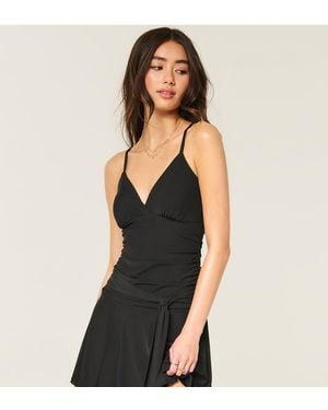 Hollister Tall Ruched Mesh Tie Waist Dress - Black