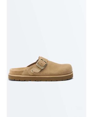 Oysho Buckled Split-Leather Mules - White
