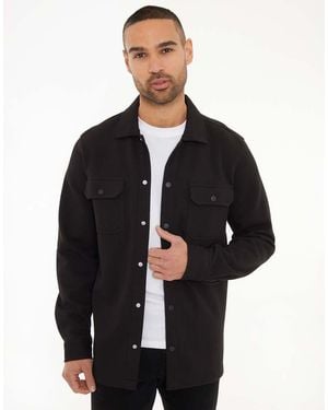 Threadbare Relaxed Fit Cotton Twill Button Up Overshirt - Black