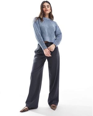 Bershka Low Rise Wide Leg Tailored Pants - Blue