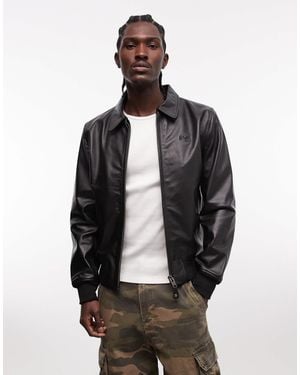 Schott Nyc Leather Jacket With Collar - Black