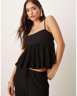 Mango Textured Peplum Open Back Cami Top Co-ord - Black