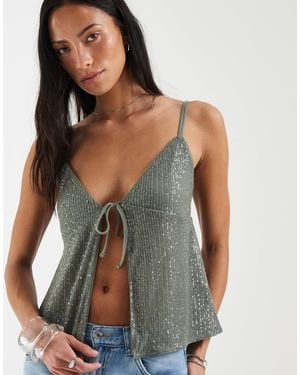 Hollister Sequin Tie Front Babydoll Cami - Green