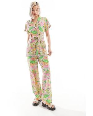 Monki Tie Waist Jumpsuit - Metallic