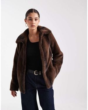 New Look Collared Faux Fur Coat - Black