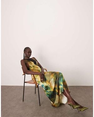 ARRANGE Vestido Largo De Corte Al Bies Con Estampado Marmoleado Y Diseño De Paneles Transparentes De - Multicolor