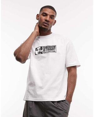 Weekday T-Shirt Comoda Bianca Con Stampa "Tomorrow" - Bianco