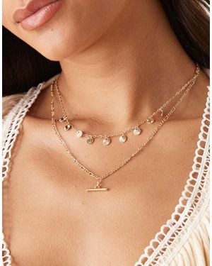 ASOS Multi-row Necklace With Coin And T-bar Detail - Natural