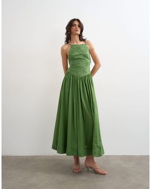 TOPSHOP Deep V Back Strappy Midi Sundress With Cording - Green