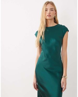 ASOS Satin Column Midaxi Dress With Cap Sleeves - Green