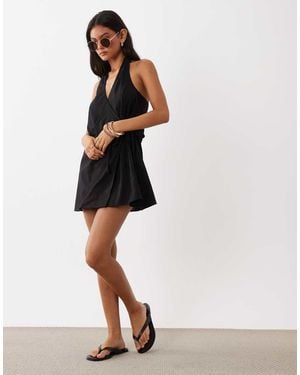 ASOS Cotton/linen Halterneck Wrap Mini Sundress - Black