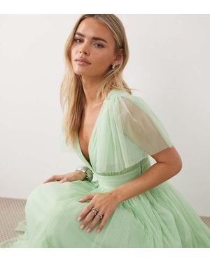 LACE & BEADS Bridesmaid Smocked Madison Maxi Dress - Green