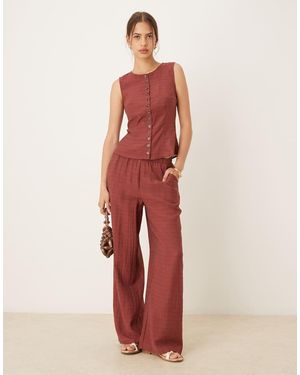 Vila Pantaloni A Fondo Ampio Color Henné Bruciato A Quadri - Rosso