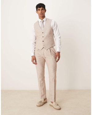 ASOS Linen Cotton Blend Slim Suit Trousers - Natural