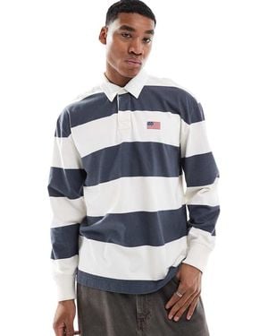 Hollister Contrast Stripe Varsity Logo Rugby Top - Blue