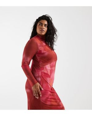 Vero Moda Long Sleeve Drapey Mesh Maxi Dress - Red