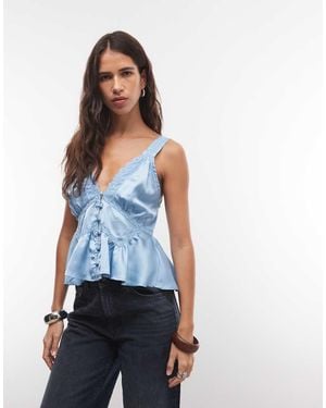 Reclaimed Vintage Tea Top With Pintucks And Buttons - Blue