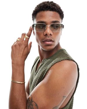 Bershka Rectangle Frame Sunglasses With Tinted Lenses - Brown