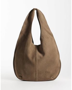 Mango 100% Suede Sack Shoulder Bag - Brown