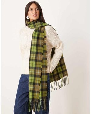 ASOS Check Woven Tassel Scarf - Green