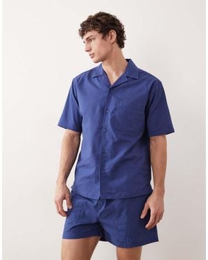 Free Society Linen Blend Short Sleeve Shirt - Blue