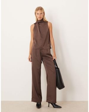 Pretty Lavish Satin Tailored Pants Co-Ord - Natural