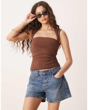 Abercrombie & Fitch Top Marrone Senza Cuciture Con Scollo Quadrato - Blu