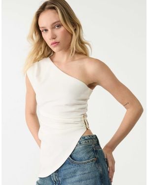 Stradivarius Top asymétrique avec détail boucle - écru - Blanc
