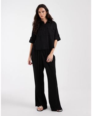Aware Linen Blend High Waist Wide Leg Trouser Co-ord - Black