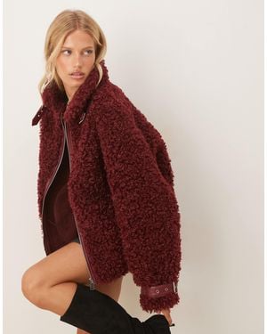 Amy Lynn Textu Faux Fur Aviator Coat - Red