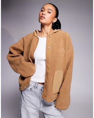 ASOS Weekend Collective Knit Rib Mix Borg Hooded Jacket - Gray