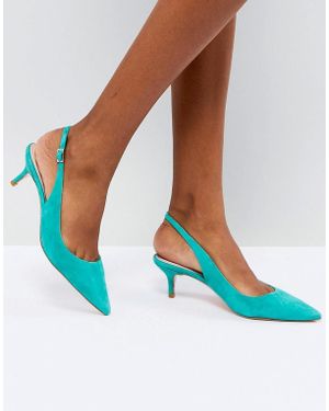Dune Kitten Heel Sling Back Shoe In Teal Suede - Green