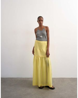 TOPSHOP Falda Larga Amarilla Escalonada De Tejido Rugoso De - Amarillo