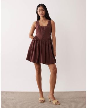 Nobody's Child Cora Square Neck Button Detail Mini Dress - Red