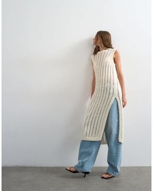 TOPSHOP Knit Textured Open Stitch Sleeveless Dress - Gray