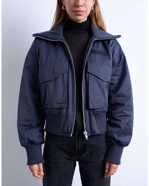 TOPSHOP Rib Wide Collar Short Bomber Jacket - Blue