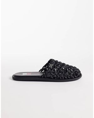 Tommy Hilfiger Woven Mesh Mule Flats - Black