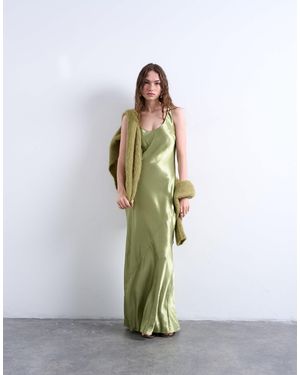 TOPSHOP Racer Neck Satin Bias Maxi Dress - White
