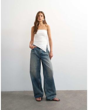 TOPSHOP Split Side Ruched Asymmetric Bandeau - Blue