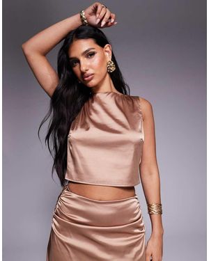 TFNC London Satin Boat Neck Crop Top Co-ord - Yellow