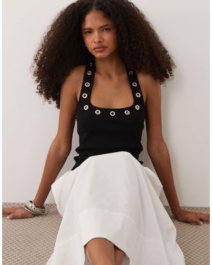ASOS Eyelet Stud Halter Neck Top - Black