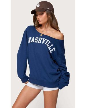 Edikted Nashville Oversized Wide Neck Sweatshirt - Blue