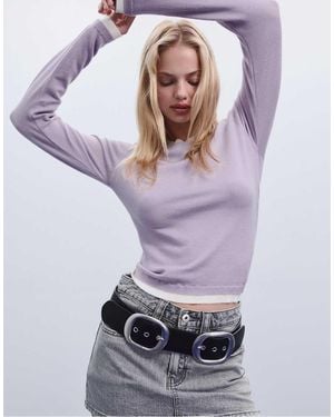 Stradivarius Gebreide Sweater Met Contrasterende Randen - Paars